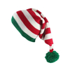 Polyester Christmas Elf Striped Knit Beanie Hat with Pom‑pom, Xmas Holiday Costume Accessory
