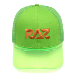 Custom Neon Green Trucker Hat with Transparent PVC Brim & Embroidered Logo – Wholesale