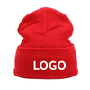 Custom Logo Knit Beanie Solid Red Cuffed Winter Warm Acrylic Skull Cap For Men Women