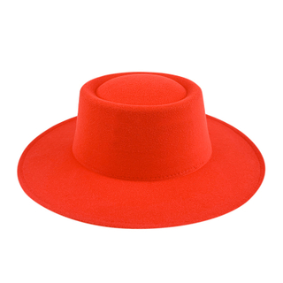 Custom Women Boater Hat - Wholesale Flat Top Wool Felt Hat