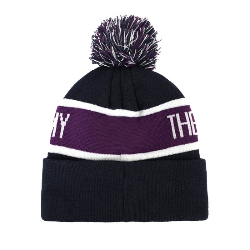 Custom Embroidery Logo Unisex Knit Football Beanie Acrylic Warm Hat Cap
