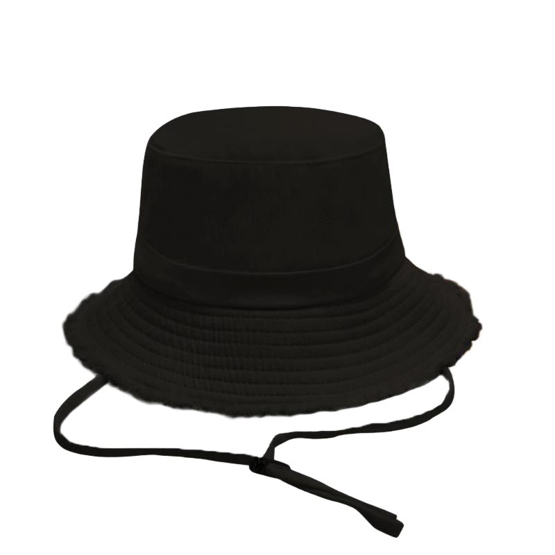 Custom Logo Fringe Brim Bucket Hats Bulk Cotton Adjustable Wind Lanyard Fisherman Cap