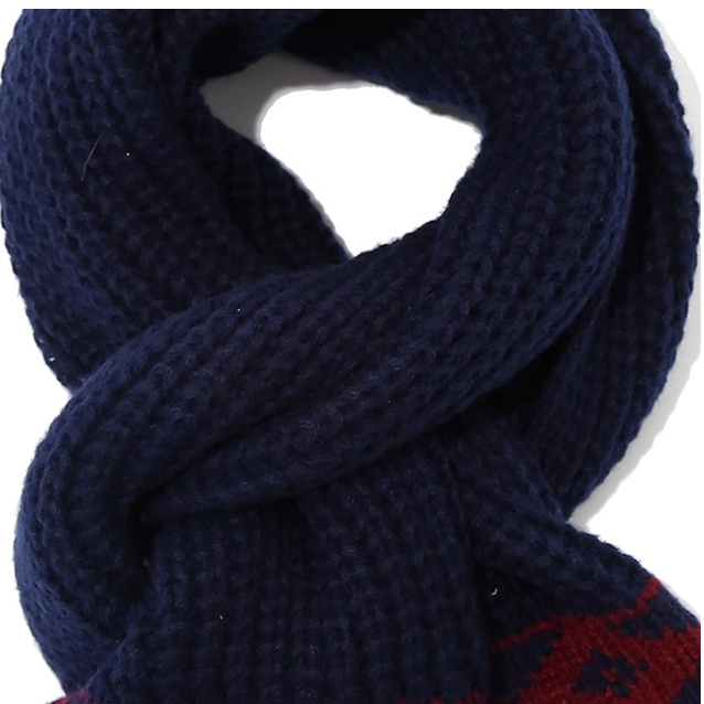 Men Women Nordic Pattern Knitted Scarf, Cozy Navy Red Winter Neck Scarf