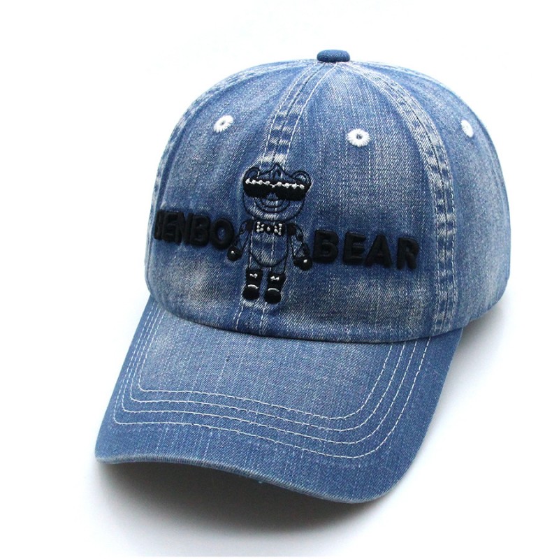 Vintage Washed Denim Baseball Cap with Embroidered BENBO BEAR – Custom Wholesale for Men & Women