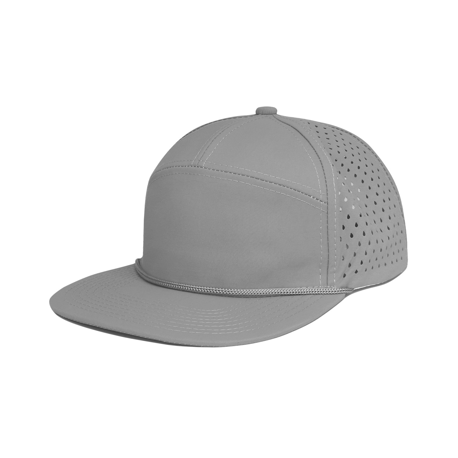 Cotton Solid Color 5 Panel Flat Brim Snapback Cap - Laser Perforated Breathable Cap