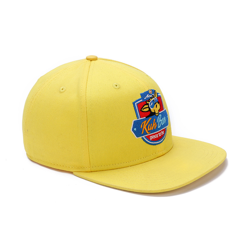 Yellow Flat Brim Snapback Cap | Embroidered Patch Children Adjustable Hat