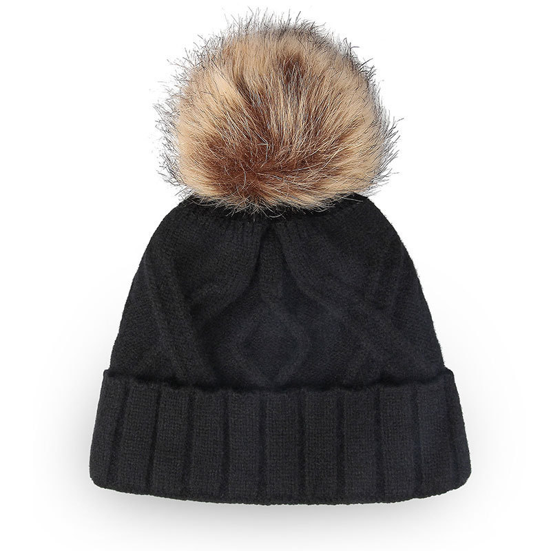 Cable Knit Beanie Hat with Faux Fur Pom Pom – Winter Warm Knitted Cap