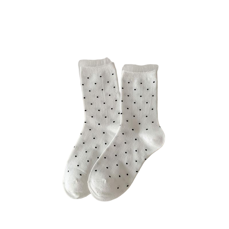 Women's Cute Polka Dot Crew Socks - Soft Cotton Breathable Mid-Calf Socks