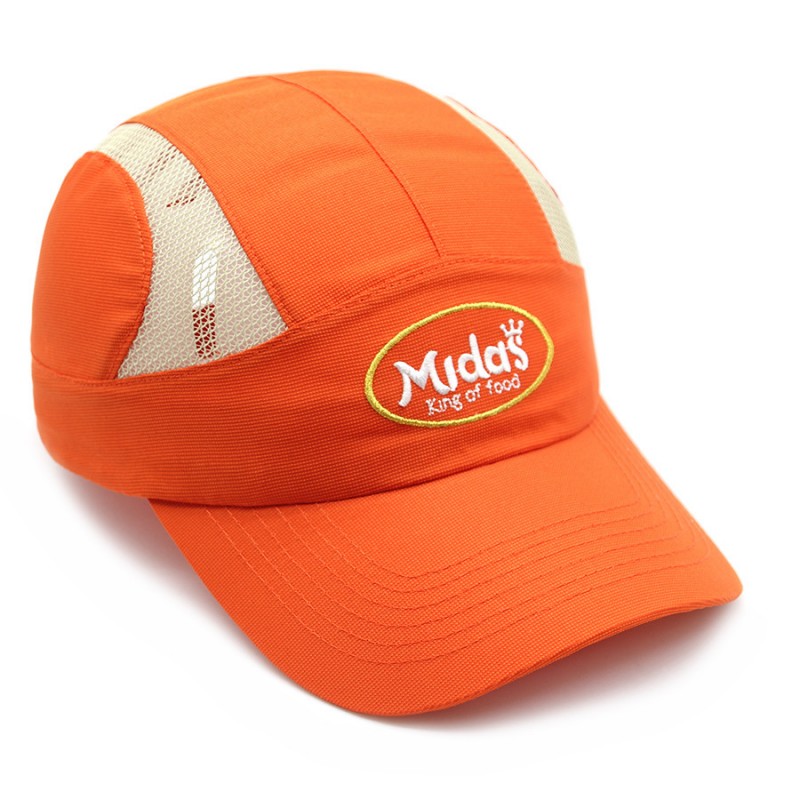 Wholesale Custom Orange 5-Panel Mesh Cap Breathable Golf Baseball Hat