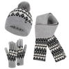 Fleece Lined Football Knit Beanie, Scarf and Touchscreen Gloves Winter Set – Thick Warm Cold Weather Gear