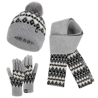 Fleece Lined Football Knit Beanie, Scarf and Touchscreen Gloves Winter Set – Thick Warm Cold Weather Gear