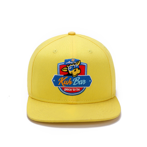 Yellow Flat Brim Snapback Cap | Embroidered Patch Children Adjustable Hat