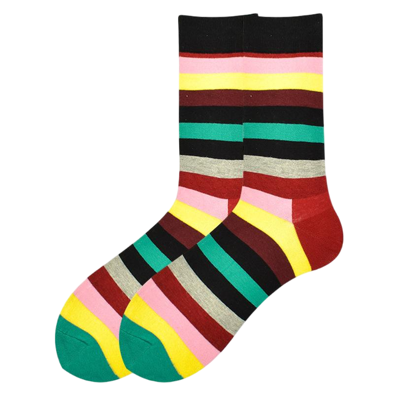 Retro Colorful Striped Crew Socks - Unisex Cotton Anti-Slip Breathable Socks
