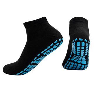 Anti-Slip Trampoline Socks | Black Ankle Socks with Purple Grips for Bounce, Yoga & Home Use
