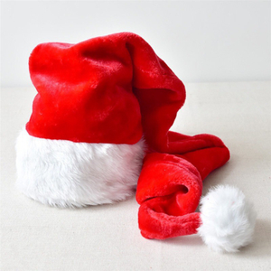 Wholesale Custom Long Tail Santa Hat Plush Red Poolyester Christmas Hat for Holiday Events