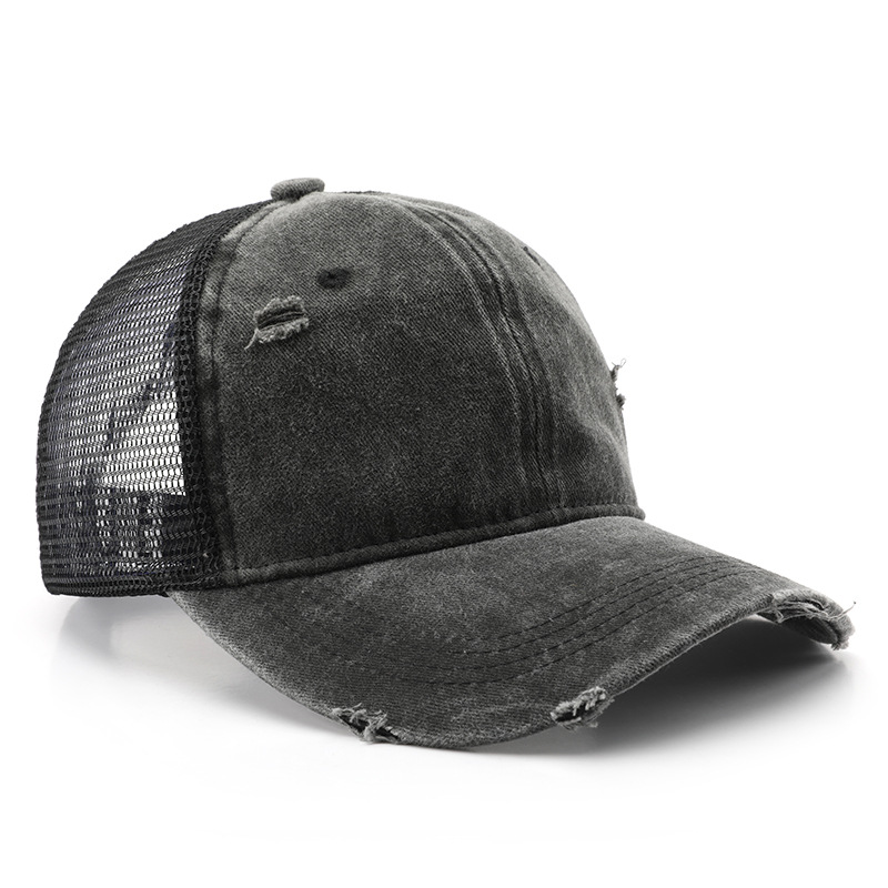Wholesale Custom Cotton Distressed Trucker Hats Vintage Washed Destroyed Mesh Back Baseball Caps