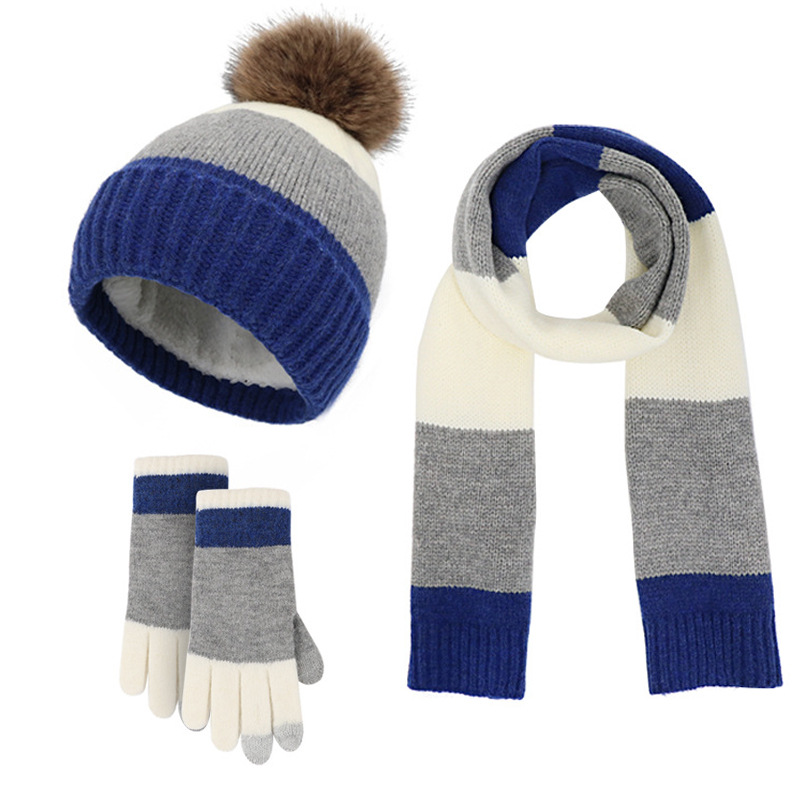 Fleece Lined Football Knit Beanie, Scarf and Touchscreen Gloves Winter Set – Thick Warm Cold Weather Gear