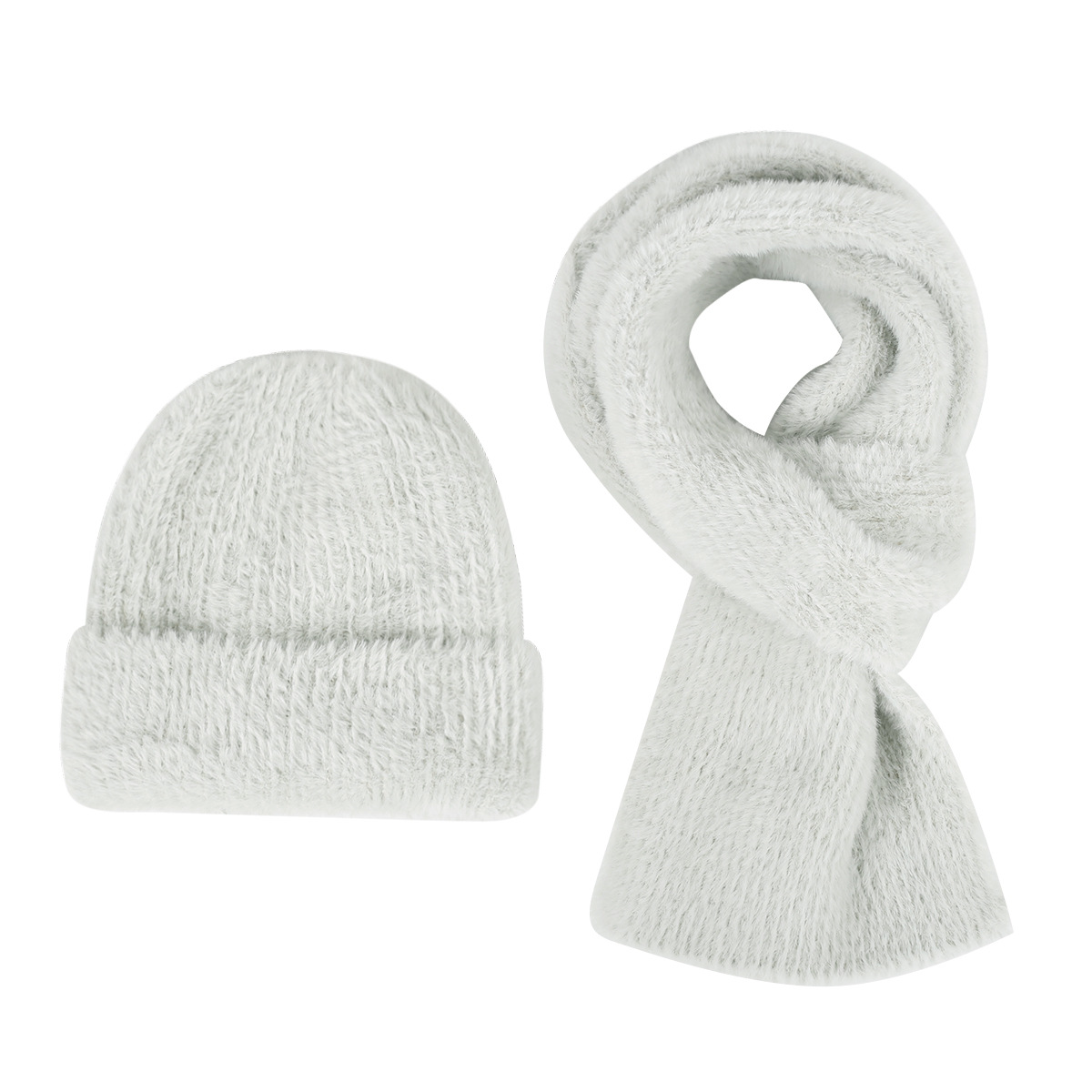 Soft Fuzzy Knit Beanie & Scarf Set – Customizable Winter Accessories for Wholesale