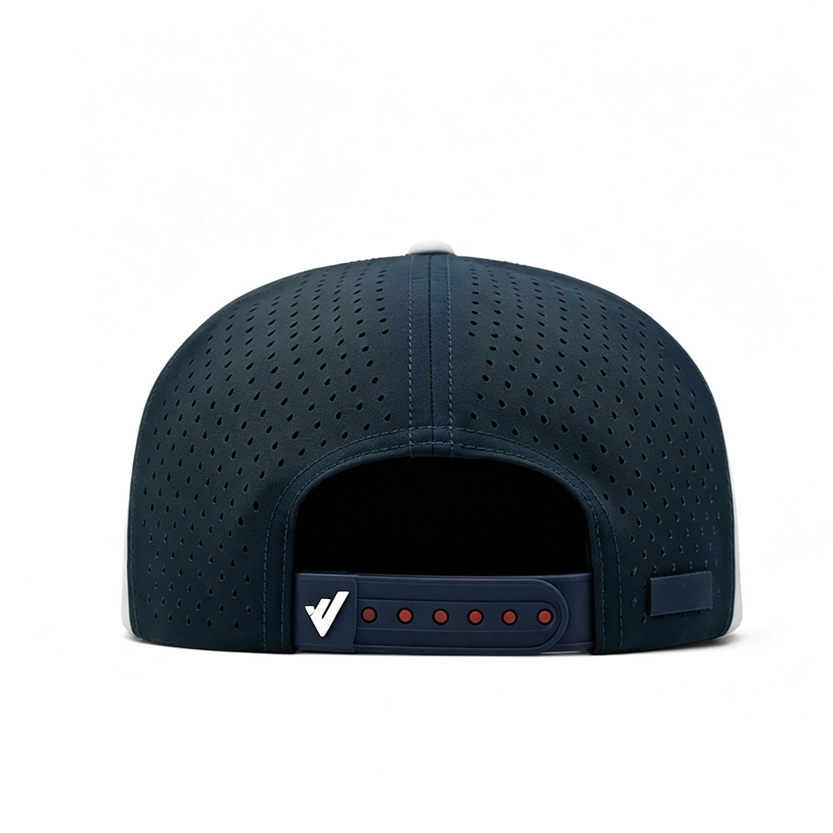 Color‑Block Laser Perforated Quick‑Dry Trucker Snapback Hat with Leather Patch & Rope Detail