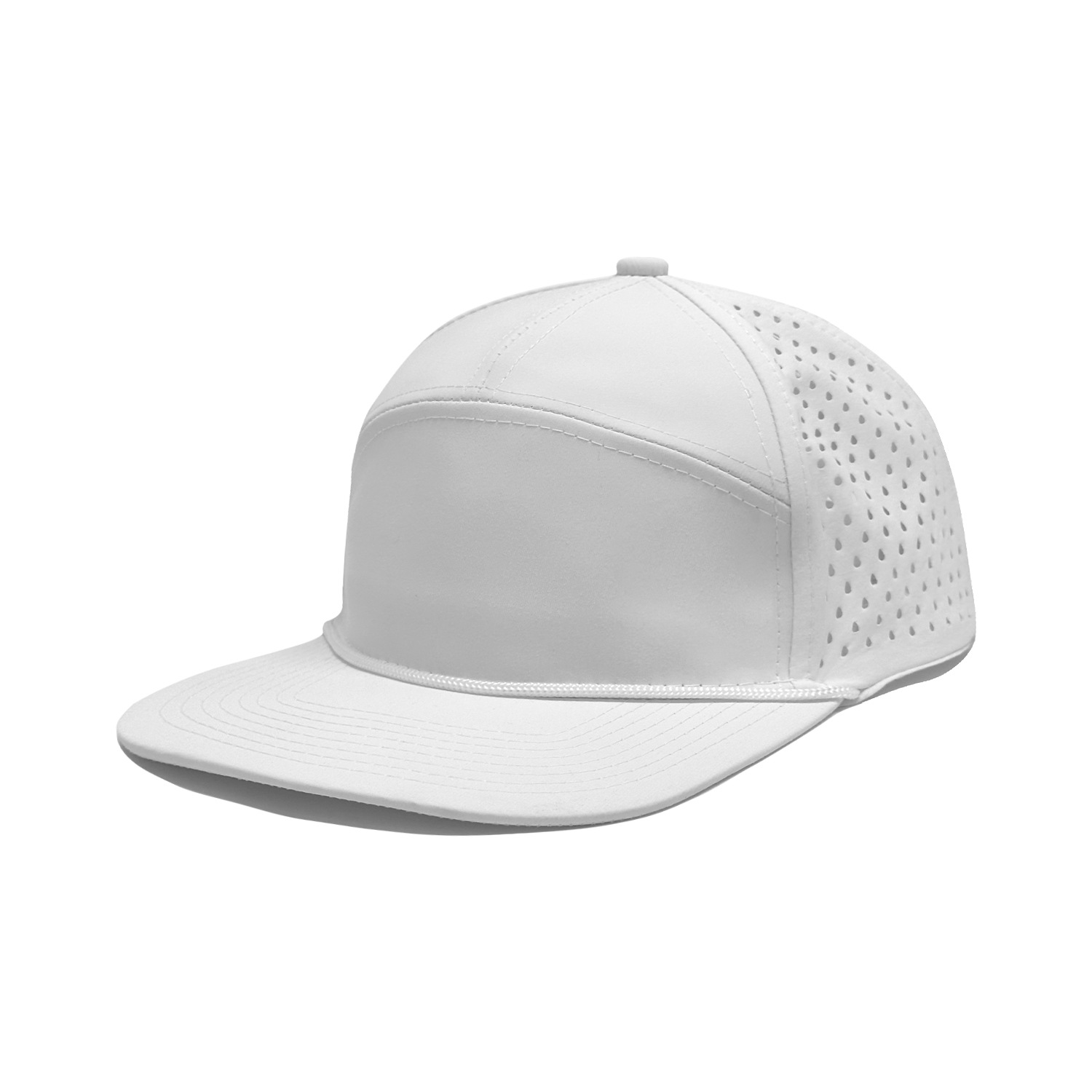 Cotton Solid Color 5 Panel Flat Brim Snapback Cap - Laser Perforated Breathable Cap