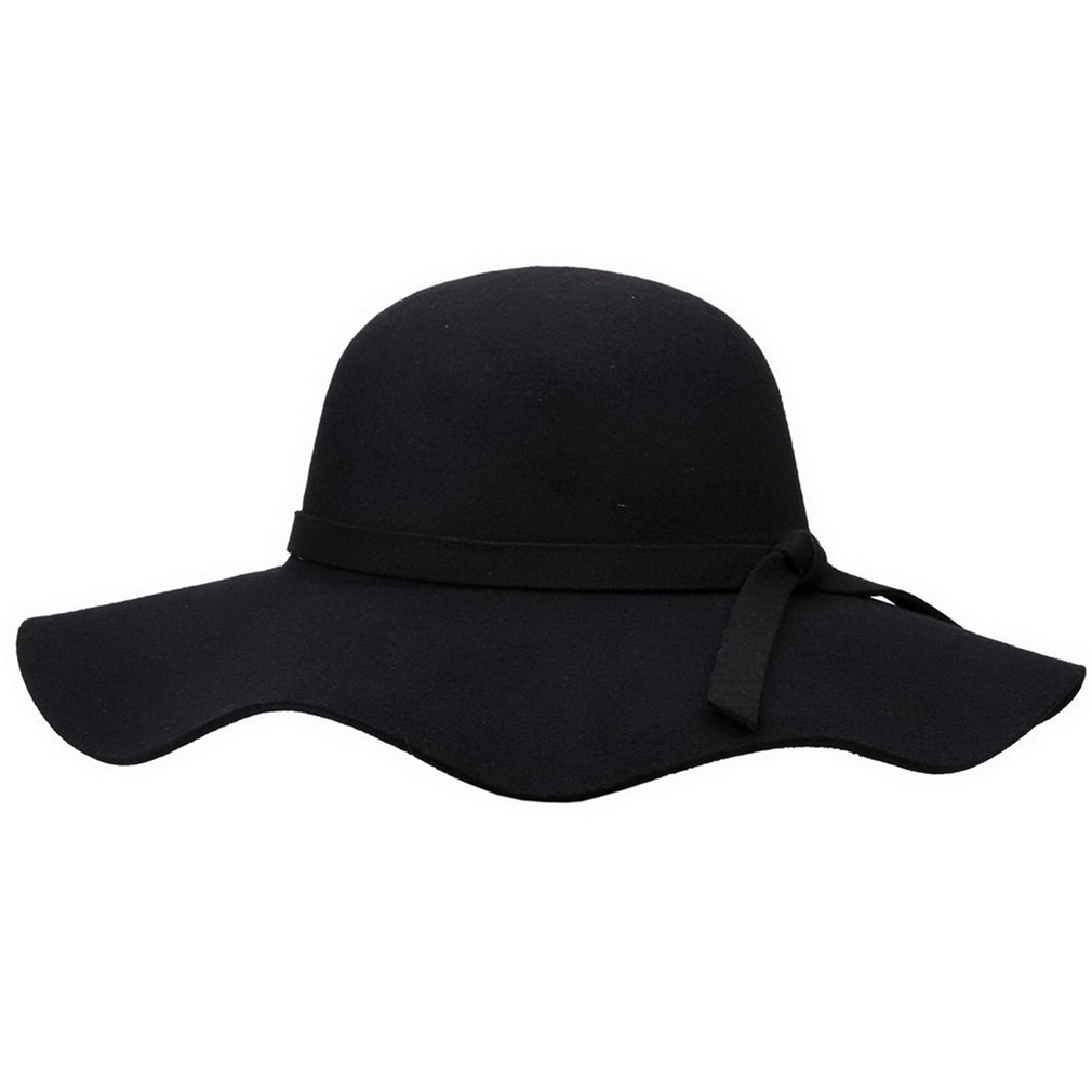 Wholesale Customizable Wool Floppy Hat with Wave Brim & Ribbon Bow for Women