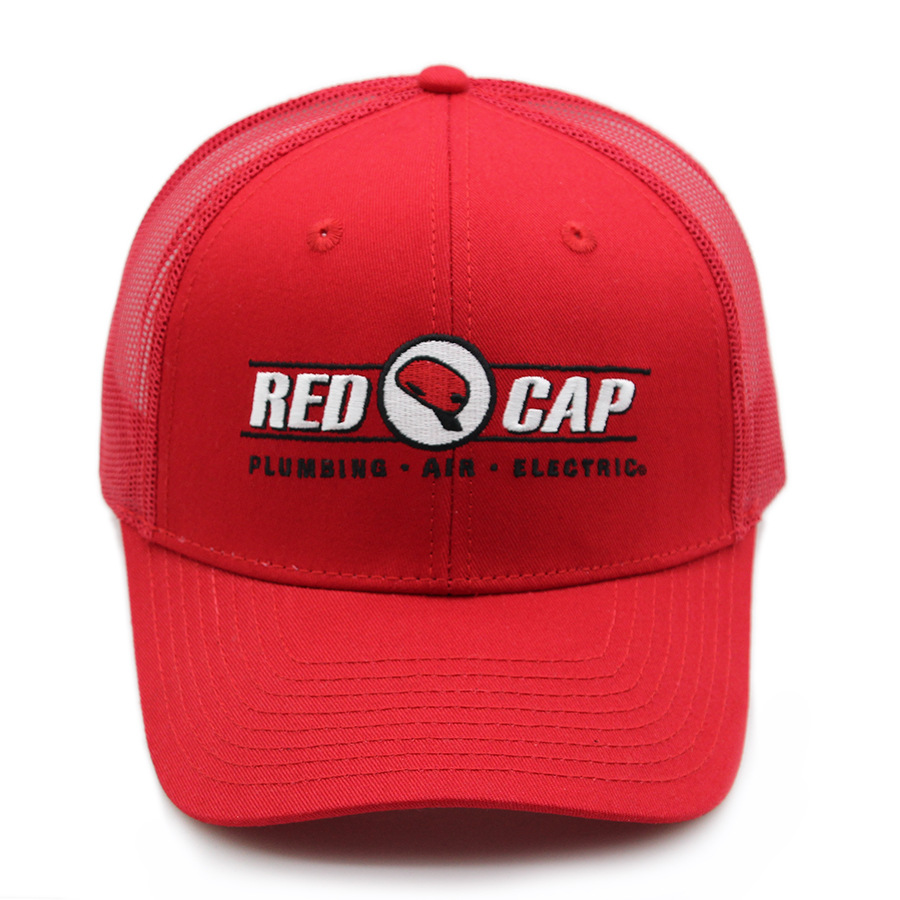 Wholesale Custom Embroidered Red Mesh Trucker Cap - Men Sports Headwear