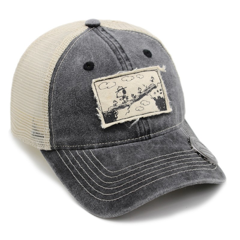 Vintage Washed Denim Trucker Hat Featuring Snoopy Patch 