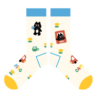 Playful Kitten Print Cotton Socks | Colorful Novelty Crew Socks for Women & Girls