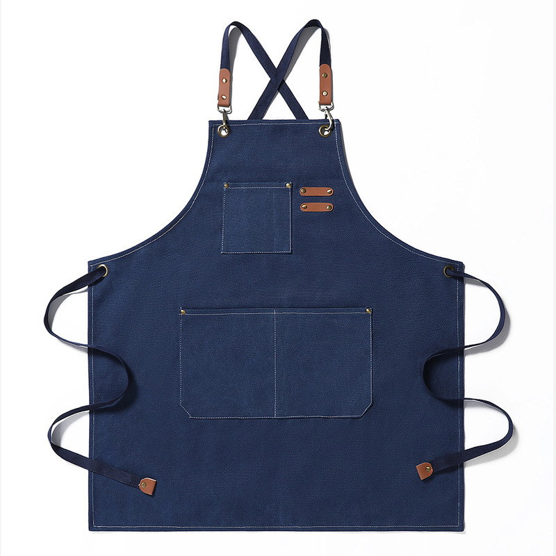 Heavy Duty Canvas Tool Apron | Cross-Back Bib Apron with Leather Straps for Cooking, Grilling & Woodworking