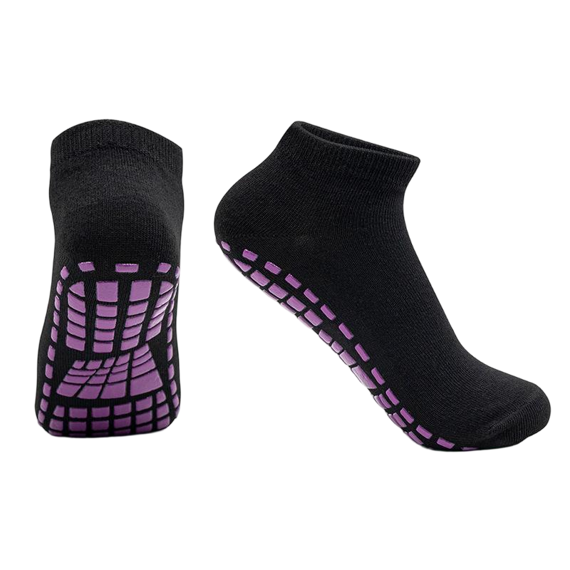 Anti-Slip Trampoline Socks | Black Ankle Socks with Purple Grips for Bounce, Yoga & Home Use