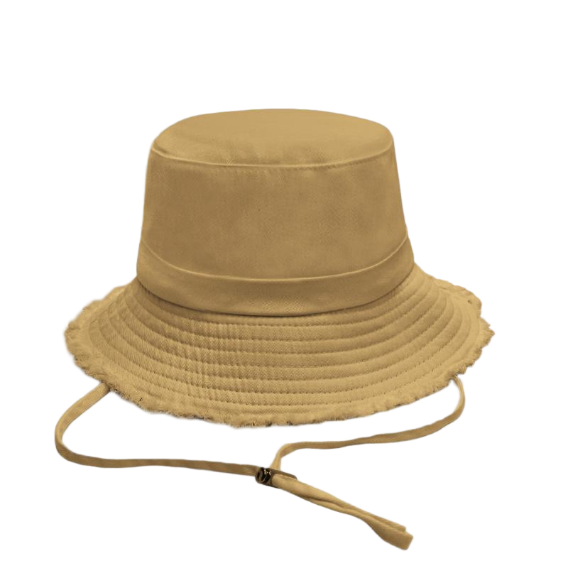 Custom Logo Fringe Brim Bucket Hats Bulk Cotton Adjustable Wind Lanyard Fisherman Cap
