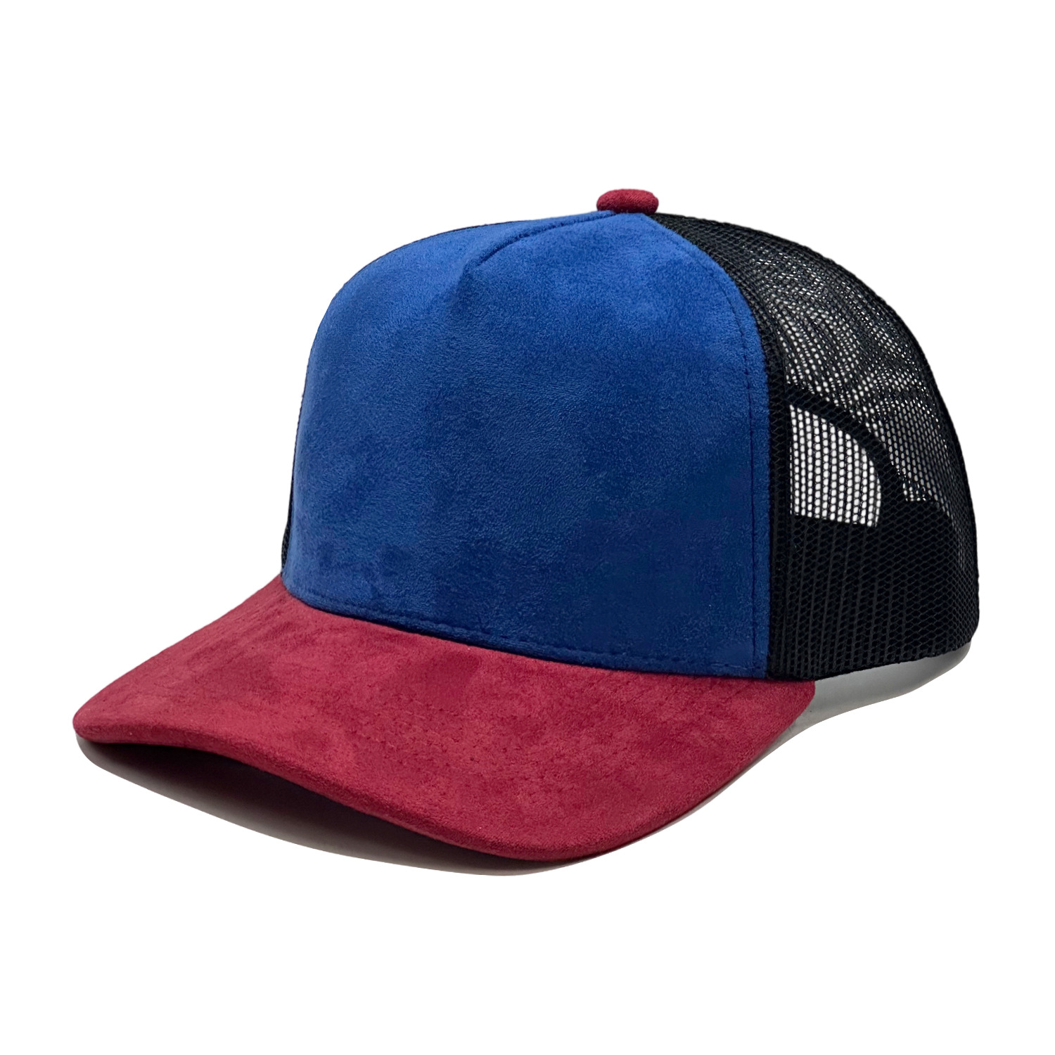 Wholesale Blank Suede Panel Trucker Hat Two‑Tone Mesh Back Snapback Baseball Cap