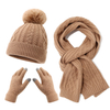 Fleece Lined Football Knit Beanie, Scarf and Touchscreen Gloves Winter Set – Thick Warm Cold Weather Gear