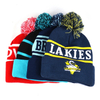 Custom Logo Acrylic Jacquard Football Team Knit Beanie with Pom Pom – Custom Sports Fan Winter Hat