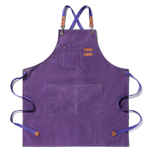 Wholesale Customizable Purple Canvas Apron with Leather Straps