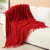 Custom Red Tasseled Knit Throw Blanket – Wholesale Soft Textured Decorative Blanket for Hotel & Airbnb