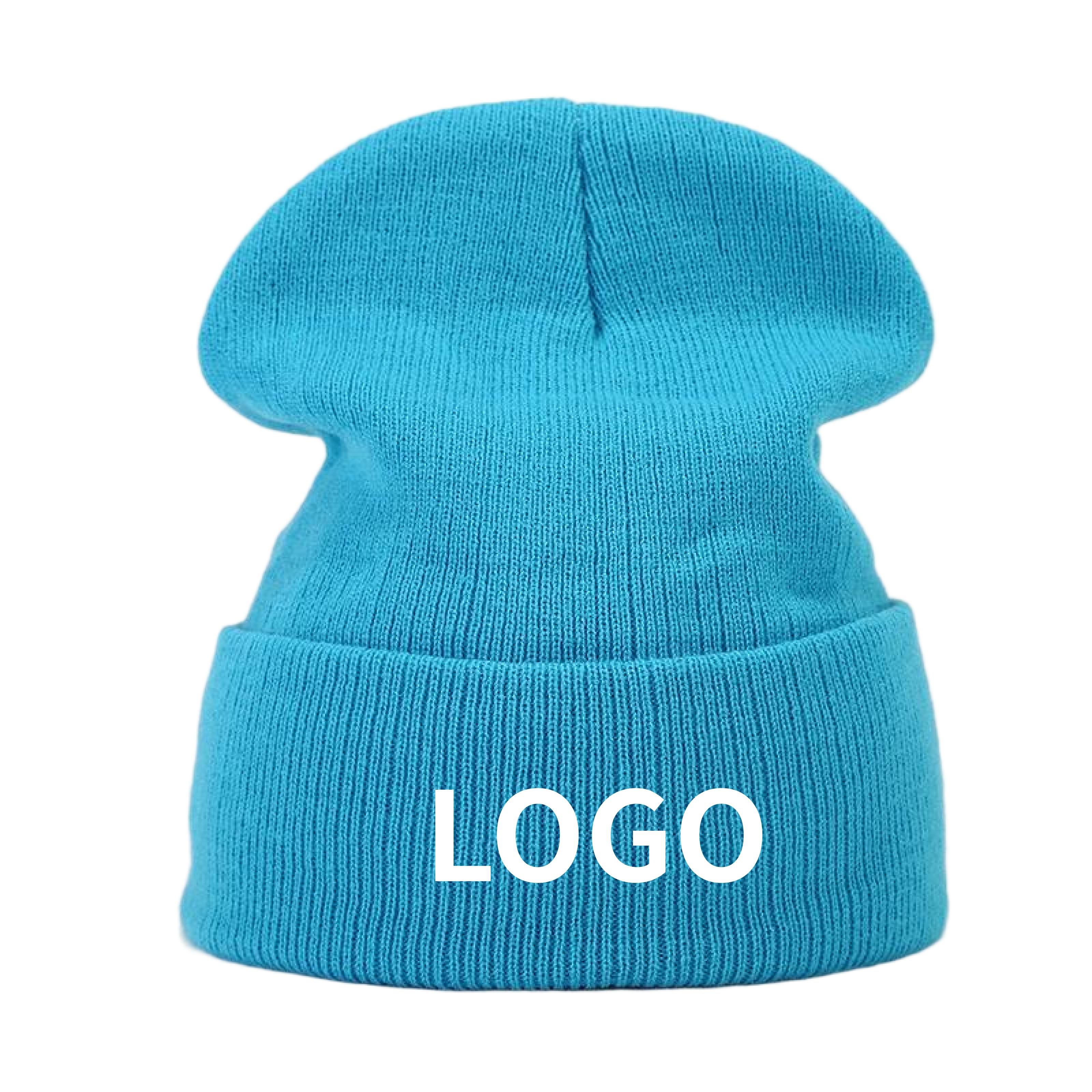 Custom Logo Knit Beanie Solid Red Cuffed Winter Warm Acrylic Skull Cap For Men Women