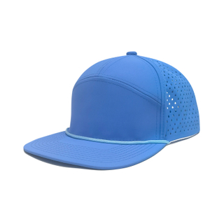 Cotton Solid Color 5 Panel Flat Brim Snapback Cap - Laser Perforated Breathable Cap