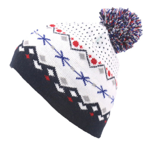 Cozy Geometric Pattern Winter Beanie with Fleece Lining & Pom-Pom