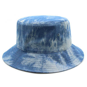 Women's Men's Blue Tie-Dye Denim Bucket Hat Summer Sun Hat