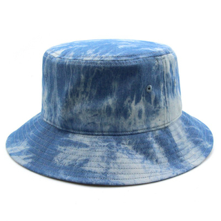 Women's Men's Blue Tie-Dye Denim Bucket Hat Summer Sun Hat