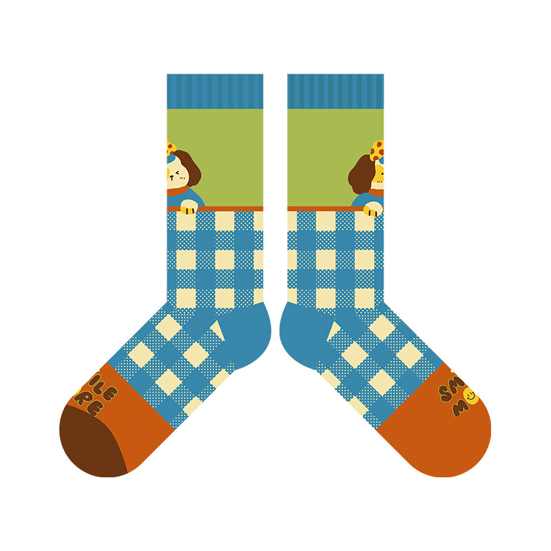 Playful Kitten Print Cotton Socks | Colorful Novelty Crew Socks for Women & Girls