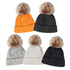 Cable Knit Beanie Hat with Faux Fur Pom Pom – Winter Warm Knitted Cap