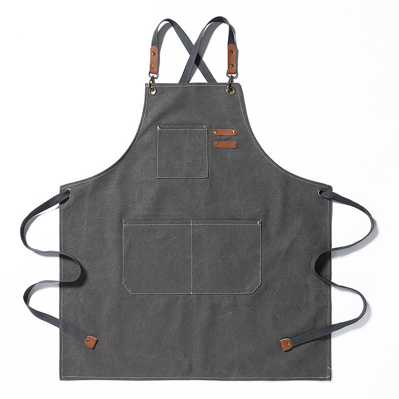 Heavy Duty Canvas Tool Apron | Cross-Back Bib Apron with Leather Straps for Cooking, Grilling & Woodworking