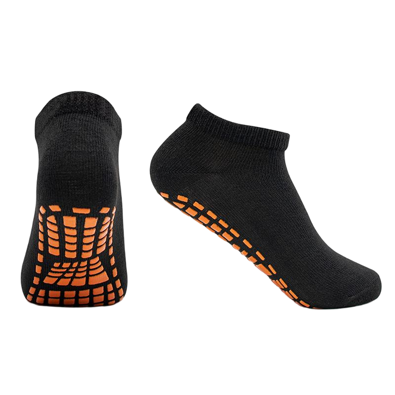 Anti-Slip Trampoline Socks | Black Ankle Socks with Purple Grips for Bounce, Yoga & Home Use