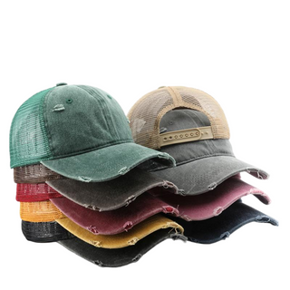 Wholesale Custom Cotton Distressed Trucker Hats Vintage Washed Destroyed Mesh Back Baseball Caps
