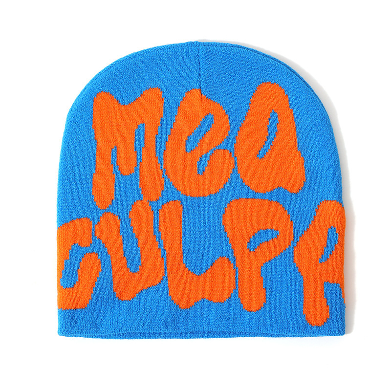Acrylic Jacquard Knit Beanie Y2K Streetwear Skull Cap Unisex Winter Warm Letter Print Knitted Headwear