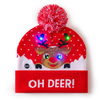 Christmas Pom‑Pom Knit Beanie, Xmas Reindeer Snowman Printed Winter Hat