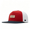 Color‑Block Laser Perforated Quick‑Dry Trucker Snapback Hat with Leather Patch & Rope Detail