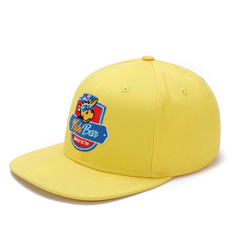 Yellow Flat Brim Snapback Cap | Embroidered Patch Children Adjustable Hat